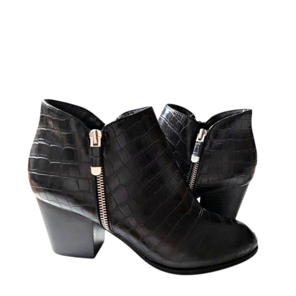 Style & Co Womens Black Faux Leather Moc Croc Almond Toe Ankle Boots Size 8 NWOB